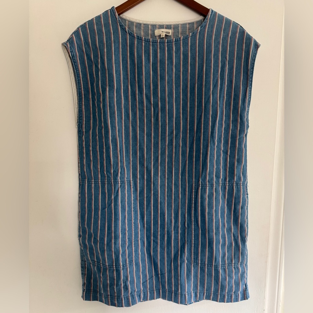 Aritzia Blue Denim and Coral Shift Dress